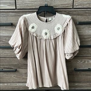 Entro Beige Blouse with Floral Accents